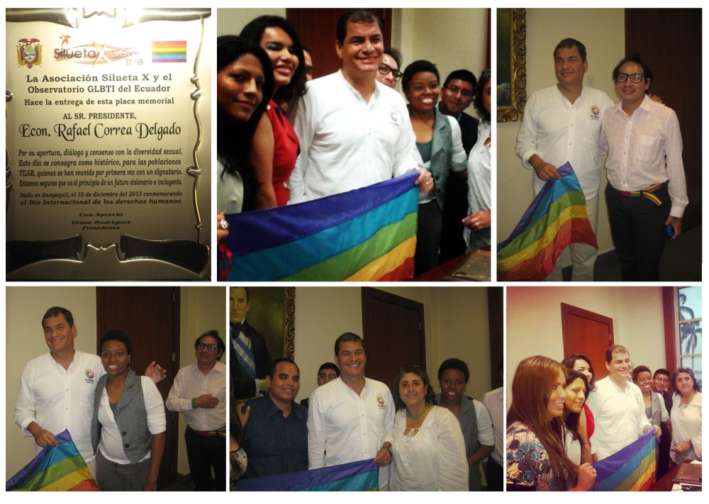 Reunión Histórica entre Representantes activistas LGBTI TILGB GLBTI Silueta X Diane Rodriguez Wilmer Brito Isaias Alvarez con el Presidente de Ecuador Rafael Correa