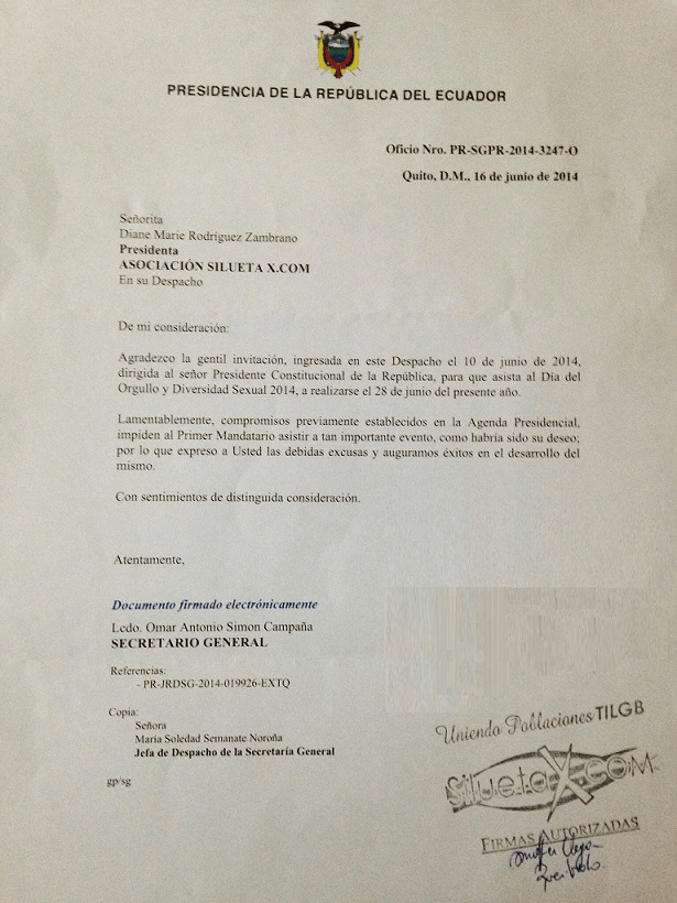 respuesta-presidente-correa-por-invitacion-de-silueta-x-por-orgullo-gay-2014