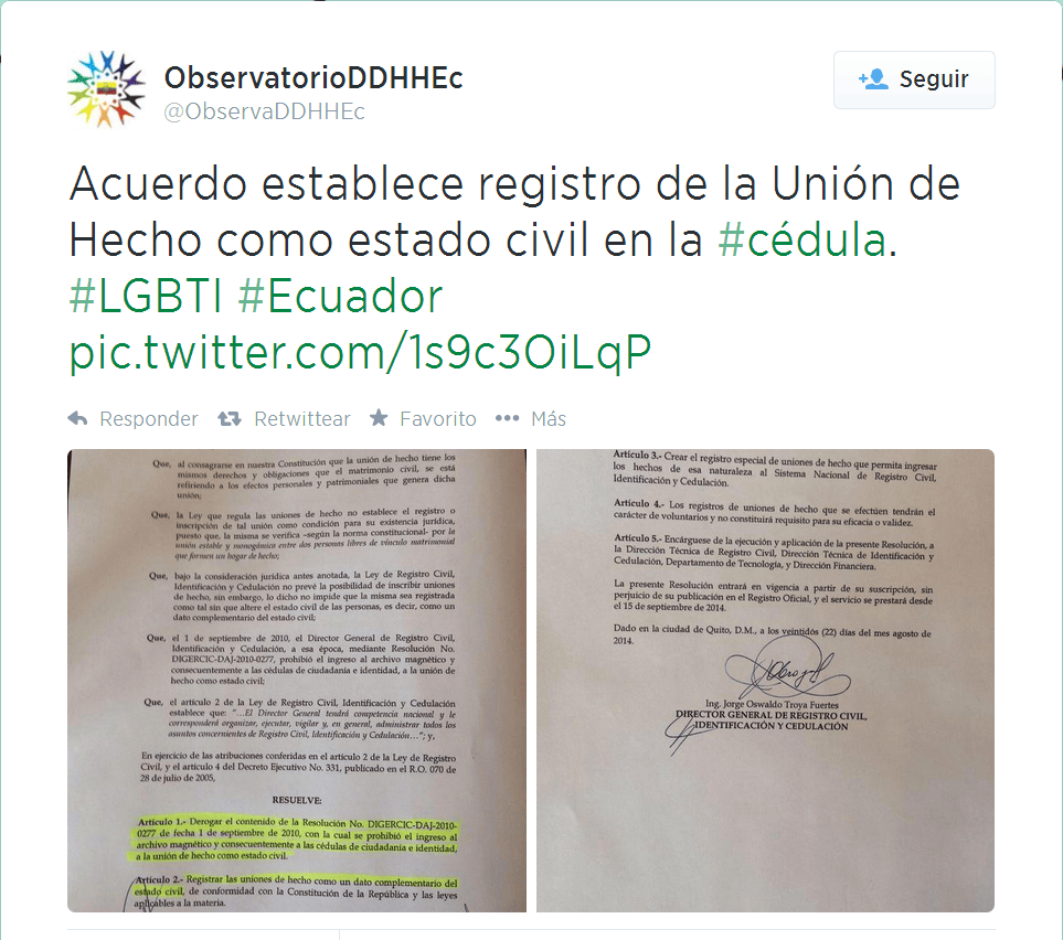 Rafael Correa anunció que la unión de hecho se reconocerá como estado civil-SiluetaX