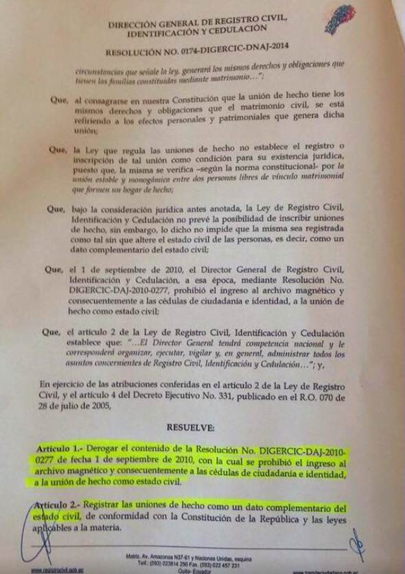 resolucic3b3n-174-del-registro-civil-del-ecuador-que-reconoce-como-estado-civil-uniones-de-hecho-acuerdos-con-rafael-correa-2