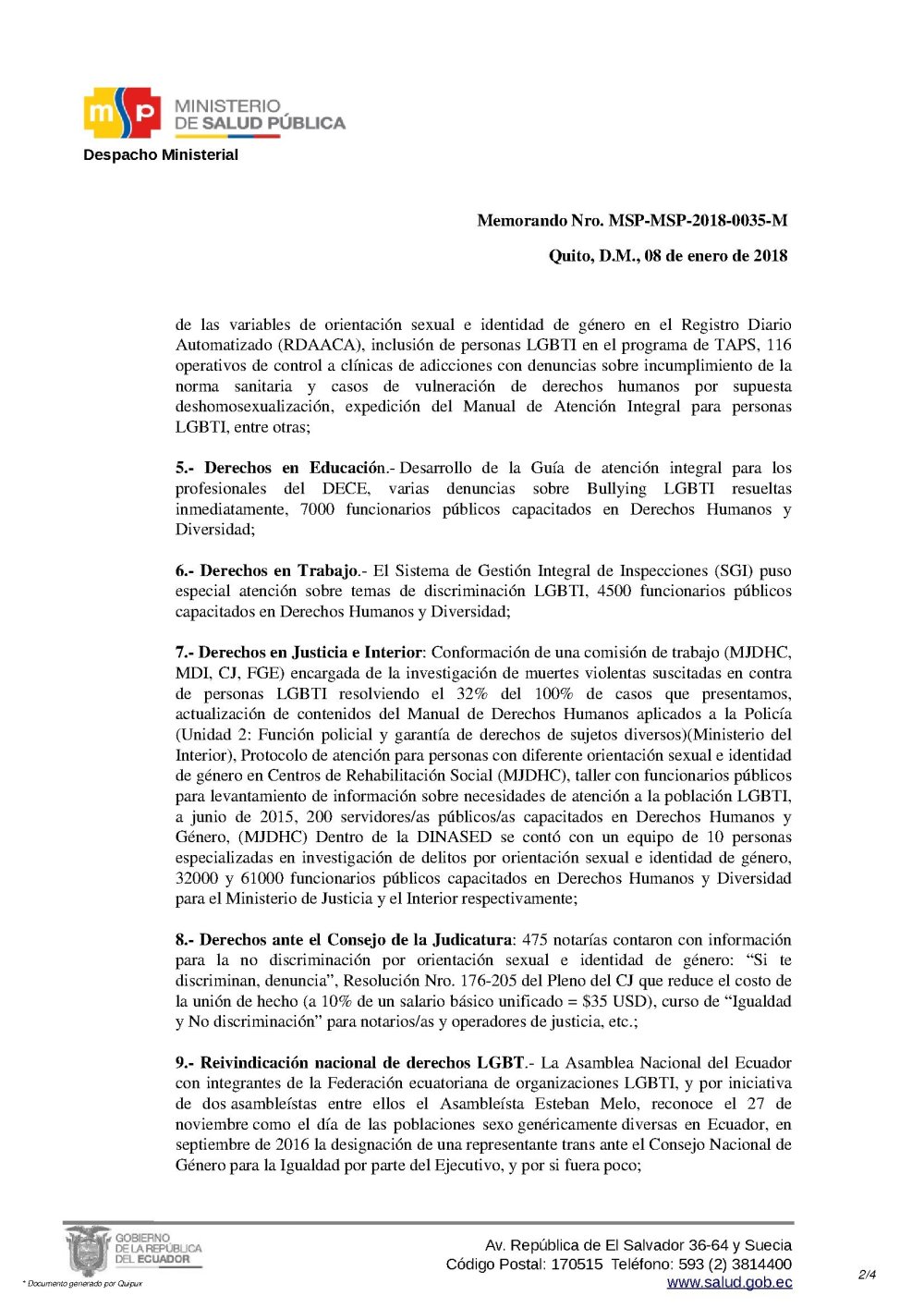 Renuncia Irrevocable de Psic. Diane Rodríguez como Asesora del Ministerio de Salud Pública del Ecuador 2