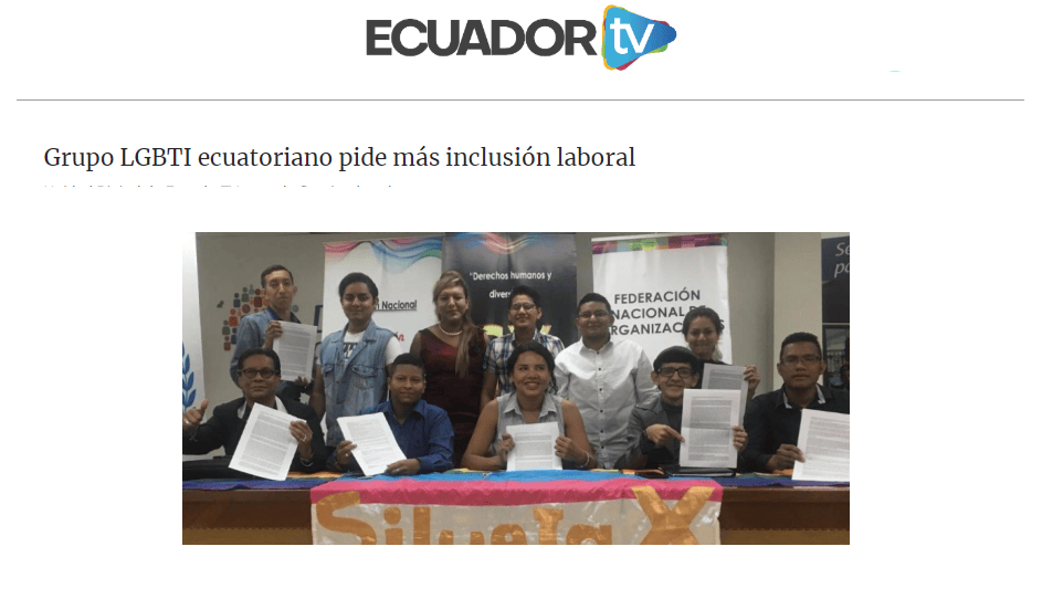 Grupo LGBTI ecuatoriano pide más inclusión laboral-Federacion Ecuatoriana LGBTI-Plataforma Revolucion Trans-Transmasculinos Ecuador-Asociacion Silueta X-Camara de Comercio LGBT de Ecua