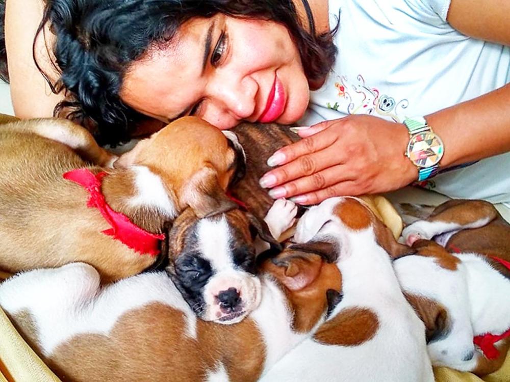 Diane Marie Rodríguez Zambrano junto a perros; fotografía ilustrativa sobre el vínculo humano-animal